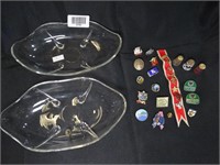 Collectible Pins - Thimbles / 2 Glass Platters
