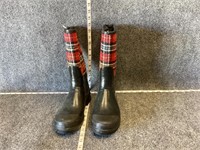 Merona Rubber Boots with Plaid Fabric 10