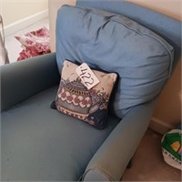 BLUE OVER STUFFED CHAIR WITH OTTOMAN