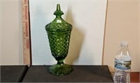 12" tall MCM green glass candy dish