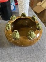 Majolica Bowl 7 Frog Figures