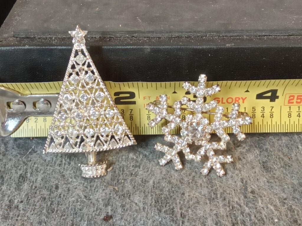 Eisenberg Ice Christmas Tree Pin + Snowflake Pin