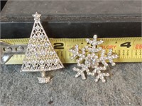 Eisenberg Ice Christmas Tree Pin + Snowflake Pin