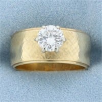 Wide Band 3/4ct Diamond Solitaire Engagement Ring
