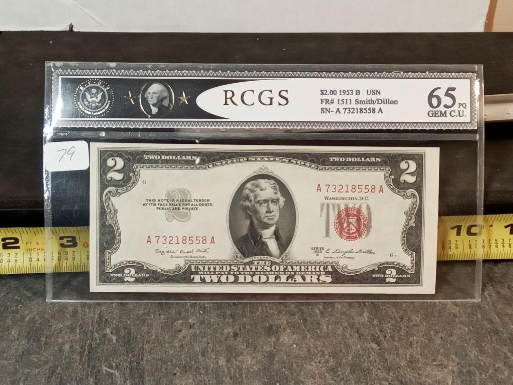 1953 - B $2 red seal note GEM 65