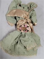 Vintage Doll Clothing Dress Green