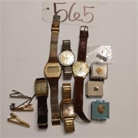 ASSORTMENT OF MENS WATCHES, TIE PINS