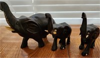 L - WOOD CARVED ELEPHANT TRIO -AS -IS (L28)