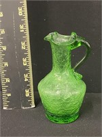Vintage Crackle Glass Green Miniature Pitcher