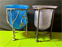 2 Glass & Metal Candle Stands