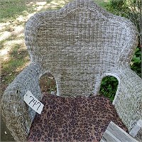 WICKER ROCKER, FOOT STOOL & WOOD TABLE