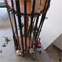 FISHING ROD HOLDER WITH ASST. FISHING RODS