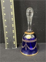 Vintage Bohemia Cobalt Blue Etched Glass Bell
