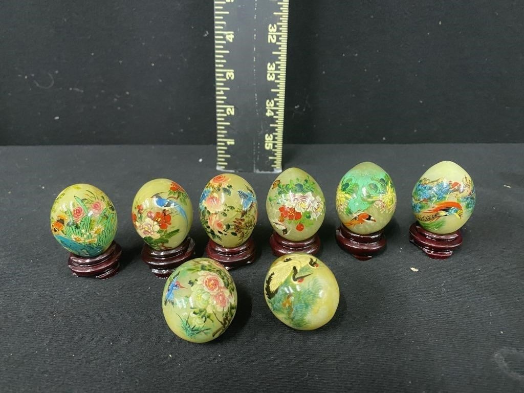 Group of Handpainted Jade Eggs