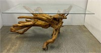 Driftwood glass top coffee table
