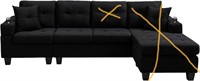 Upholstered Fabric Sectional Sofa with Cup Holder