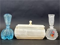 Frosted Glass, Glass Perfume Bottle & Marble Box