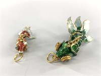 Pair of very intricate enameled fish pendants, art