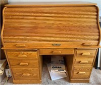 L - WOODEN ROLL TOP DESK WITH CONTENTS (A14)