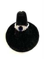 Sterling silver, CZ and Tanzanite  ring size 7 1/4