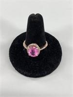 Sterling silver and pink topaz ring size 10 1/4