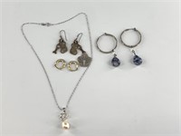 Assorted sterling silver, pearl and stone jewelry,