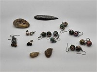 LOT OF STONE JEWELRY PLUS - 11 PAIRS OF EARRINGS