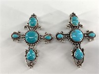 2 Heavy sterling silver and turquoise pendants
