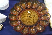 AMBER PRESSED GLASS EGG PLATE