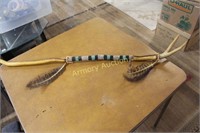 BEADED NATIVE AMERICAN WALKING STICK W/ FEATHERS