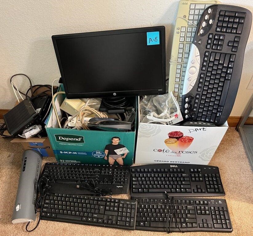 L - KEYBOARDS,MONITOR,EXTENSION CORDS ETC ( A18)