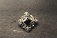 STERLING AND BLACK STONE PIN