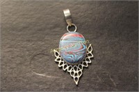 MULTI-COLORED POLISHED STONE AND STERLING PENDANT