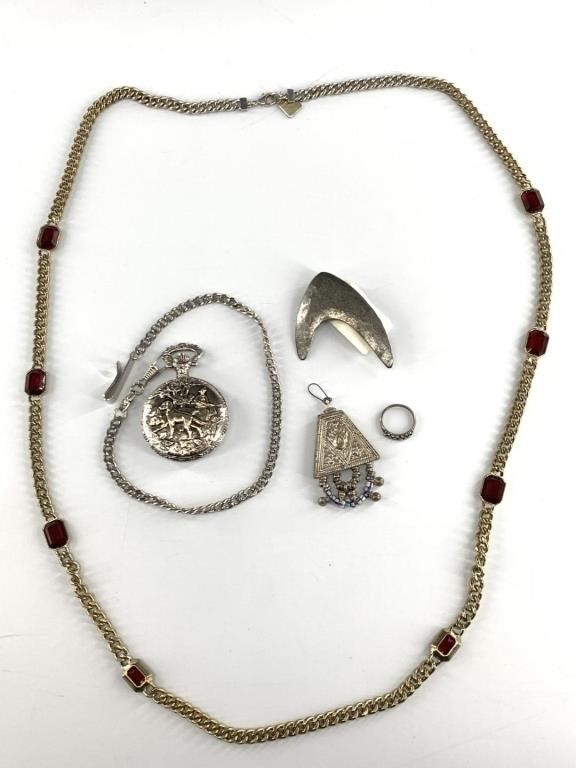 Mixed jewelry: Avon necklace, modern battery pocke