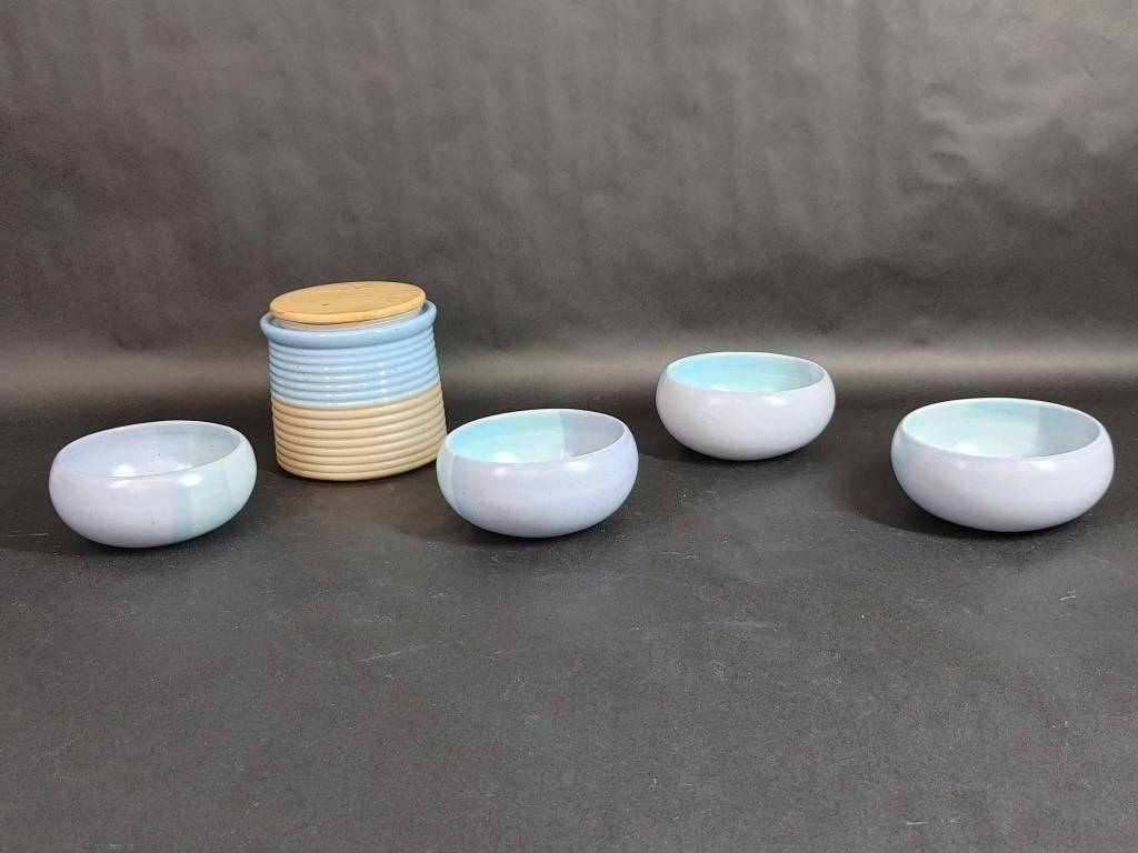 Provence Stoneware Jar & Four Pottery Bowls
