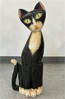 PAINT DECORATED WOODEN FIGURAL CAT