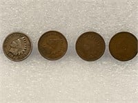 4 Indian head pennies assorted dates.