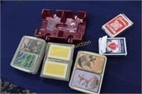 PLAYING CARDS AND VINTAGE CARD HOLDER