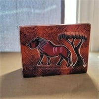 ZAWADEE Hand Painted Lion Soap Stone Keepsake Box