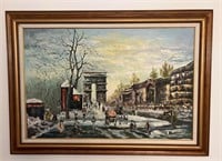 Vintage Oil Painting Winter Scene in Paris, Signed