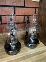 Pair of wall mount kerosene lamps