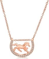 Gold-pl. Round .06ct White Sapphire Horse Necklace