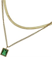 14k Gold-pl. .75ct Emerald Layered Necklace