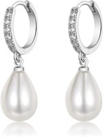 Classic .20ct White Sapphire & Pearl Drop Earrings