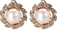 18k Gold-pl .10ct White Topaz & Pearl Earrings