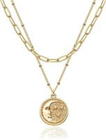 18k Gold-pl. Crescent Moon & Star Disc Necklace