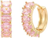 14k Gold-pl. 3.08ct Pink Sapphire Hoop Earrings