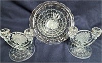 3 PC CANDLE HOLDER & BOWL INDIAN GLASS CONSOLE SET