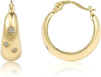 14k Gold-pl Pave White Sapphire Huggie Earrings