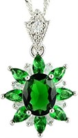 18k Wgoldpl. Oval 2.25ct Emerald Flower Necklace